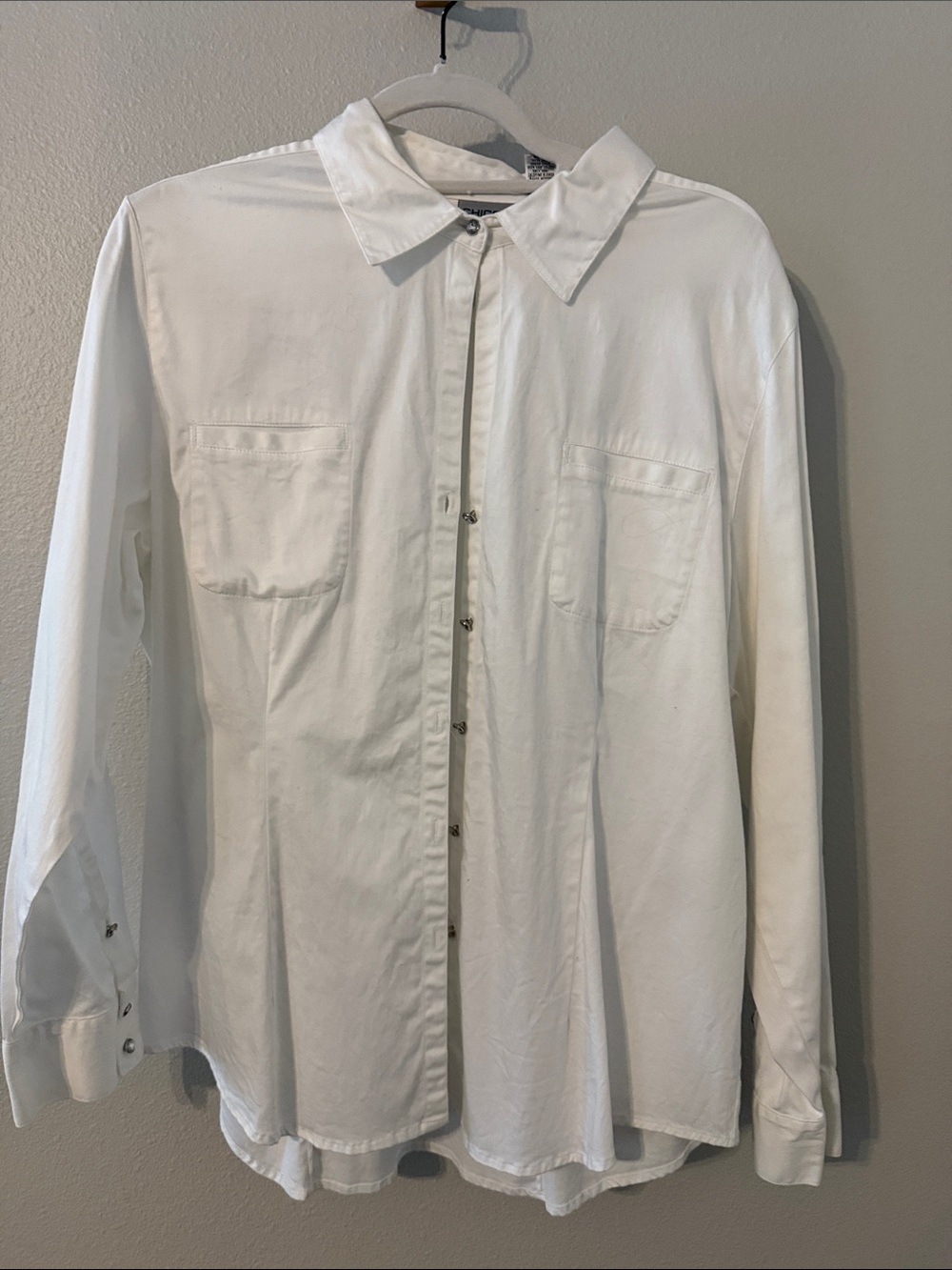 Chico's White Women’s Long-Sleeve Button Shirt with Rhinestone Buttons
